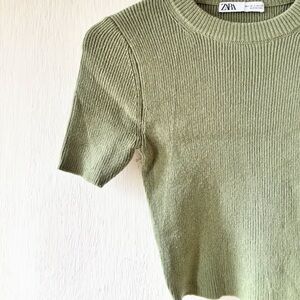 Zara Olive Green Ribbed Knit Top